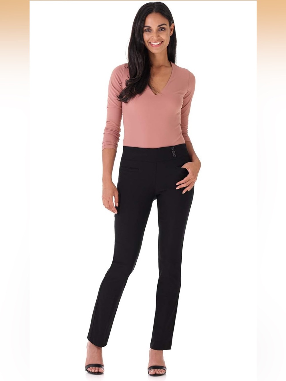 Rekucci Pull On Black Straight-Leg Pants With Tummy Control - Size 10